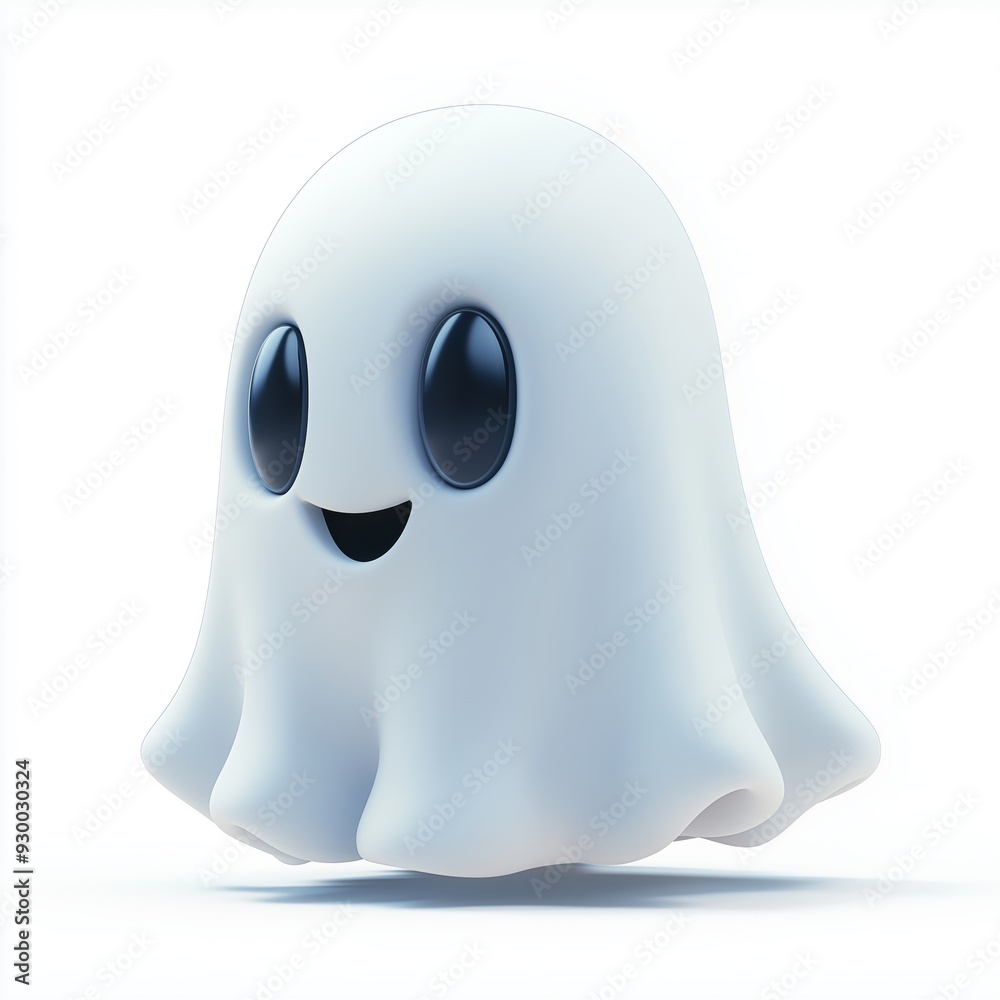 Ghost Cartoon Clay Illustration, Halloween 3D Icon, Isolated on white background Ghost Cartoon Clay Illustration, Halloween 3D Icon, Isolated on white background
