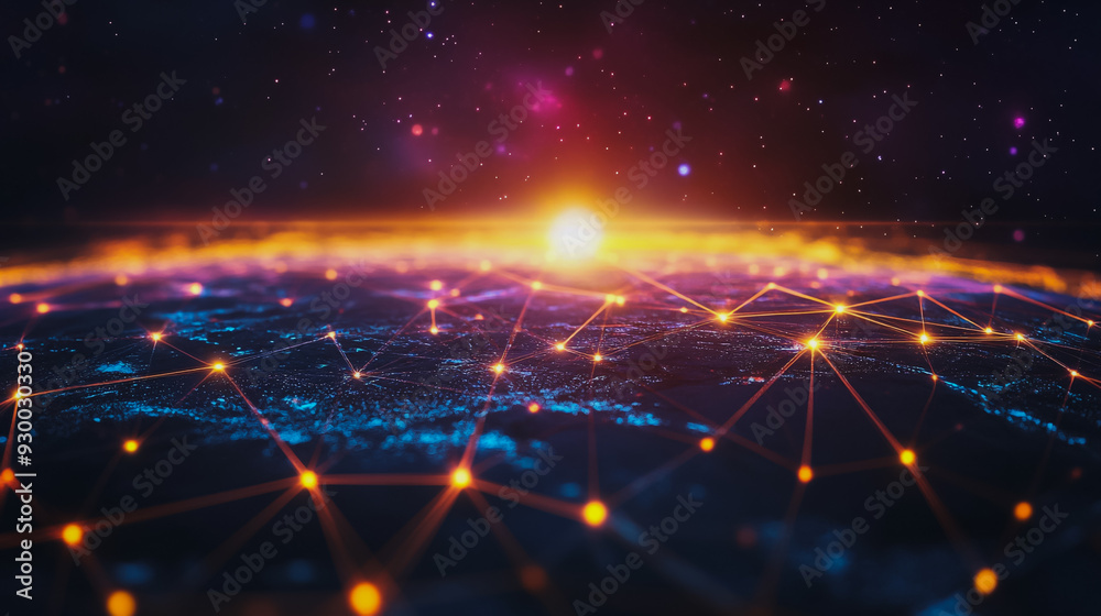 Obraz premium abstract business connection Innovation of line from nail node to node on world map background network points Earth's surface