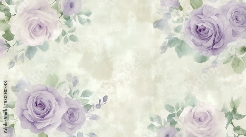 A soft watercolor background featuring lavender roses and greenery.