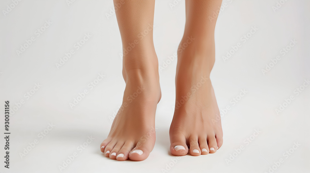 Barefoot Woman on Tiptoes, Isolated on White Background, Perfectly Pedicured Feet and Smooth Skin, Spa and Cosmetic Care Treatment. Barefoot Woman on Tiptoes, Isolated on White Background, Perfectly Pedicured Feet and Smooth Skin, Spa and Cosmetic Care Treatment.