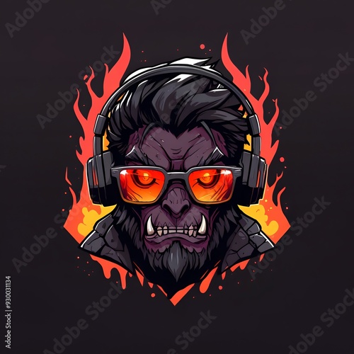 Fiery Ape with Headphones photo