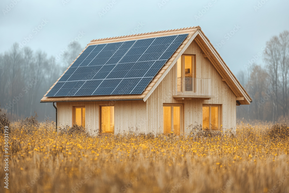 A house with solar panels, isolated on a pastel beige background, symbolizing self-sufficiency and financial independence, A house with solar panels, isolated on a pastel beige background, symbolizing self-sufficiency and financial independence,
