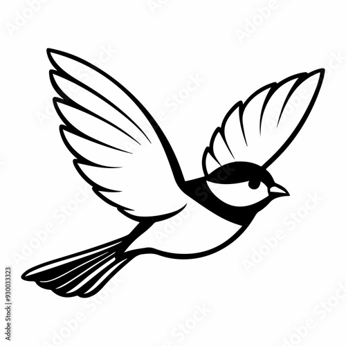 Collection of chickadee bird silhouettes. Illustrations of chickadee birds in various flying styles. Includes vector illustrations of titmouse and chickadee icons.