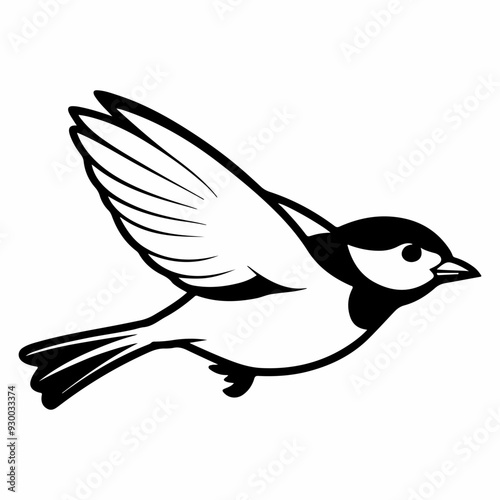 Collection of chickadee bird silhouettes. Illustrations of chickadee birds in various flying styles. Includes vector illustrations of titmouse and chickadee icons.