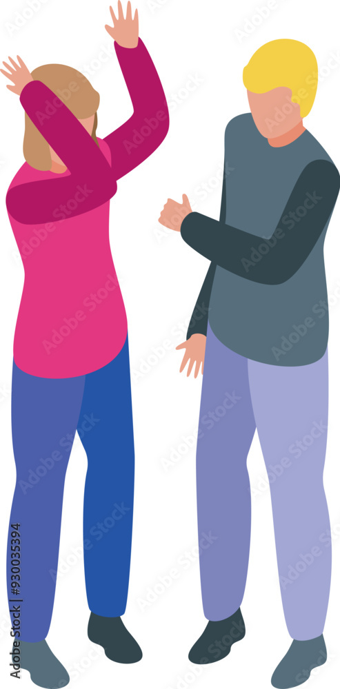 Fototapeta premium Aggressive man is verbally abusing a defenseless woman raising her arms in self defense
