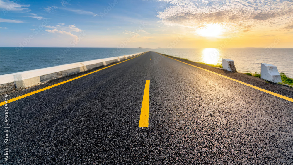 empty asphalt highway and nature landscape at sunset empty asphalt highway and nature landscape at sunset