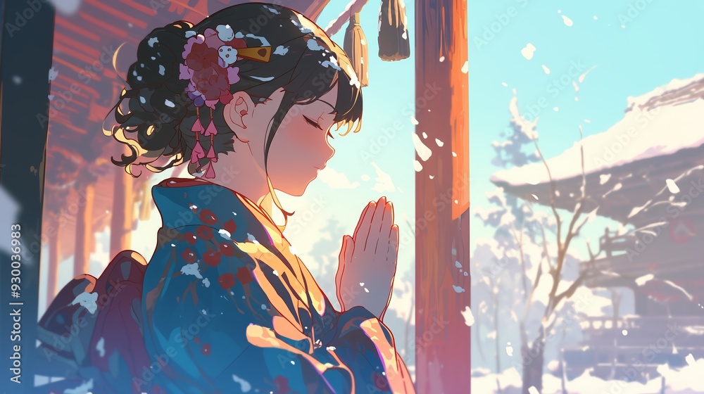 Fototapeta premium 初詣でお祈りする女の子