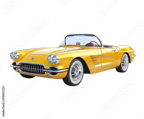 Classic yellow convertible sports car isolated on white. PNG transparent.