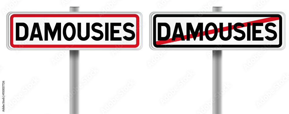 Panneau de DAMOUSIES à l'Entrée et à la Sortie - Fond Transparent ou Blanc Disponible Panneau de DAMOUSIES à l'Entrée et à la Sortie - Fond Transparent ou Blanc Disponible