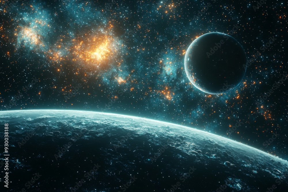 Obraz premium Space cosmic illustration with planets scene created with Generative AI