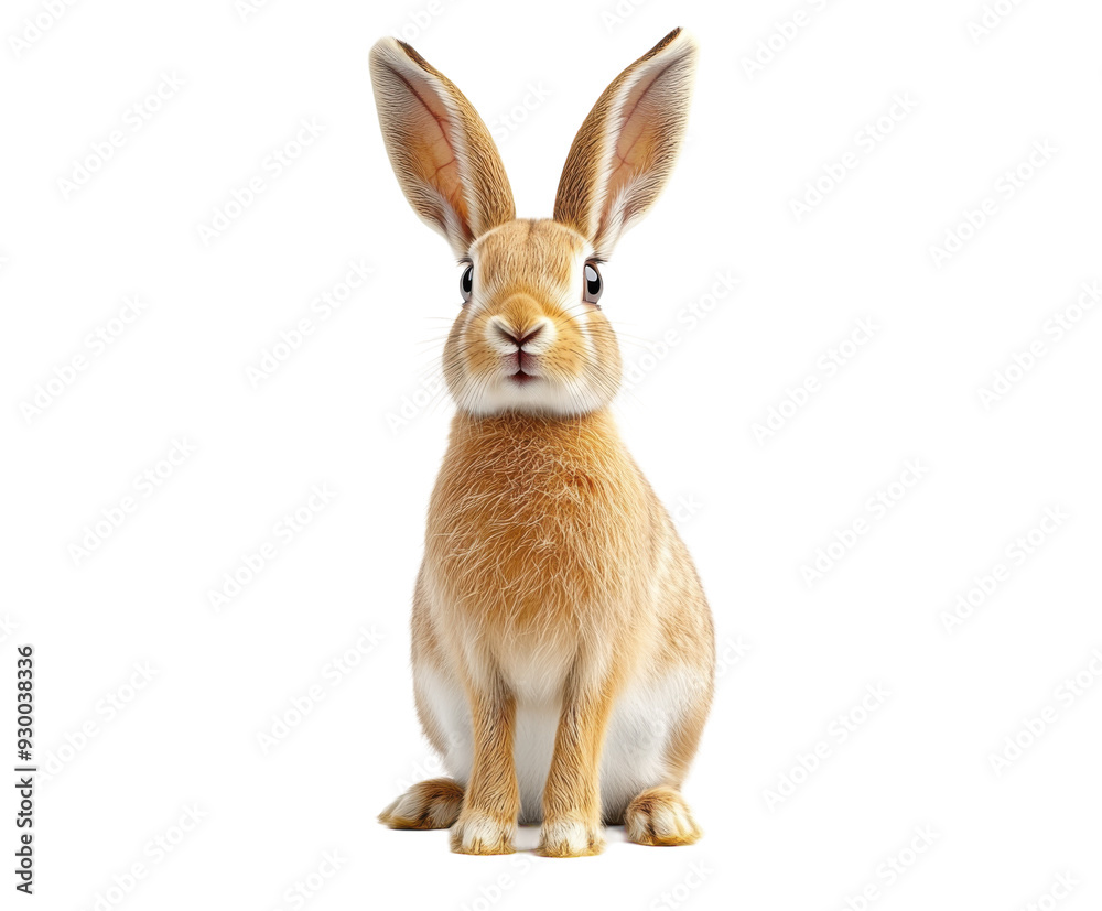 Obraz premium Brown hare standing upright isolated on white. PNG transparent.