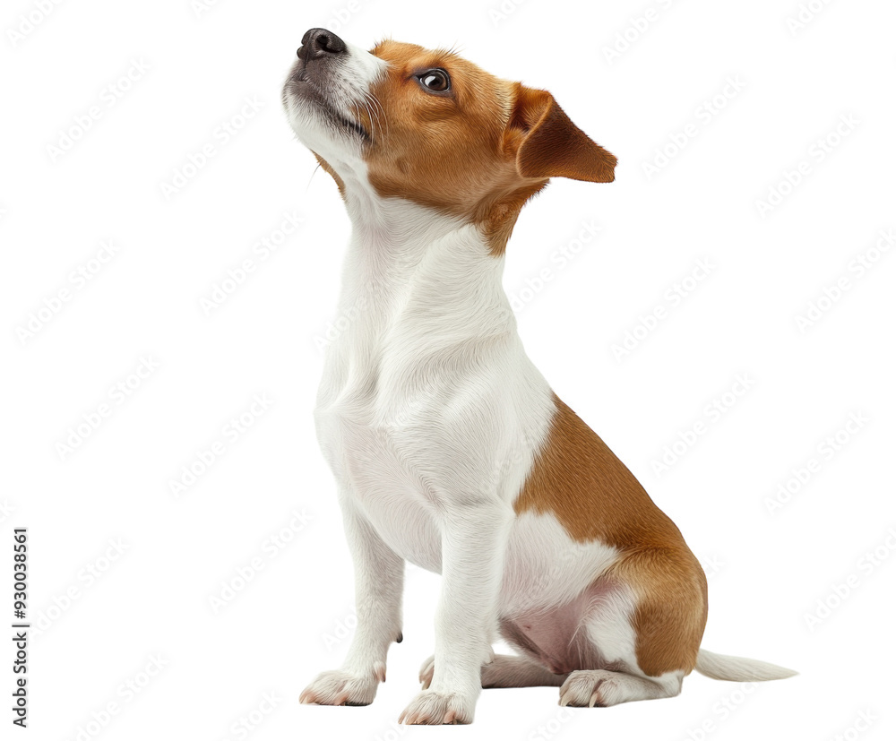 Small dog sitting and looking up isolated on white. PNG transparent ...