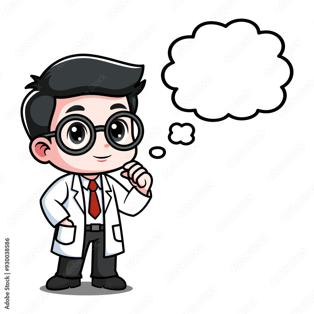 Cute Scientist Cartoon Character Thinking With Speech Bubble Cute Scientist Cartoon Character Thinking With Speech Bubble