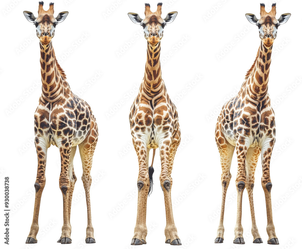 Obraz premium Three giraffes isolated on white background. PNG transparent.