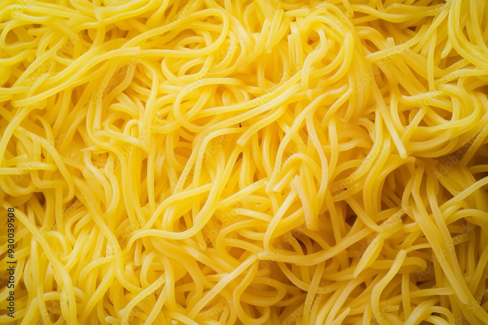 A close-up shot of vibrant golden noodles highlights their texture and rich color, inviting culinary delight. A close-up shot of vibrant golden noodles highlights their texture and rich color, inviting culinary delight.