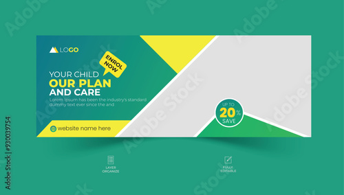 School admission facebook cover design, back-to-school social media banner, online education banner ads template.