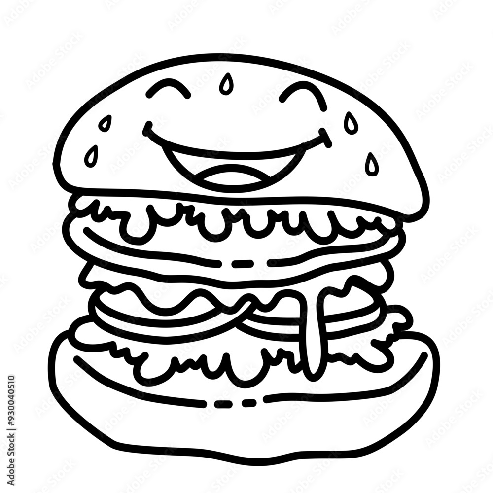 hand drawn cute happy hamburger smile cartoon doodle line hand drawn cute happy hamburger smile cartoon doodle line