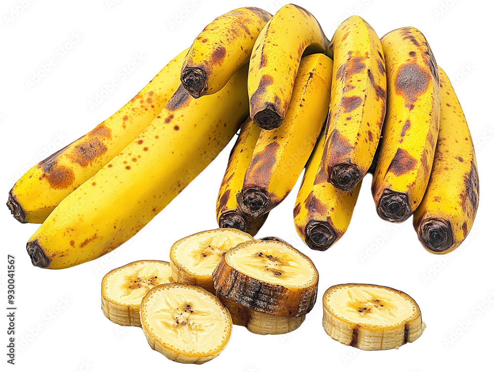 Bananas with slices isolated on white background.. PNG transparent. Bananas with slices isolated on white background.. PNG transparent.