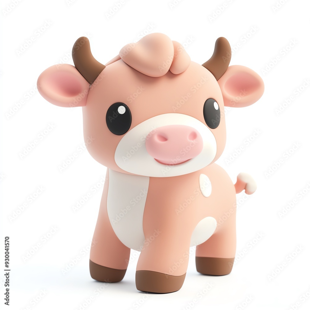 A cute, cartoon-style pink cow with big eyes and a joyful expression, ideal for children's illustrations and playful designs.