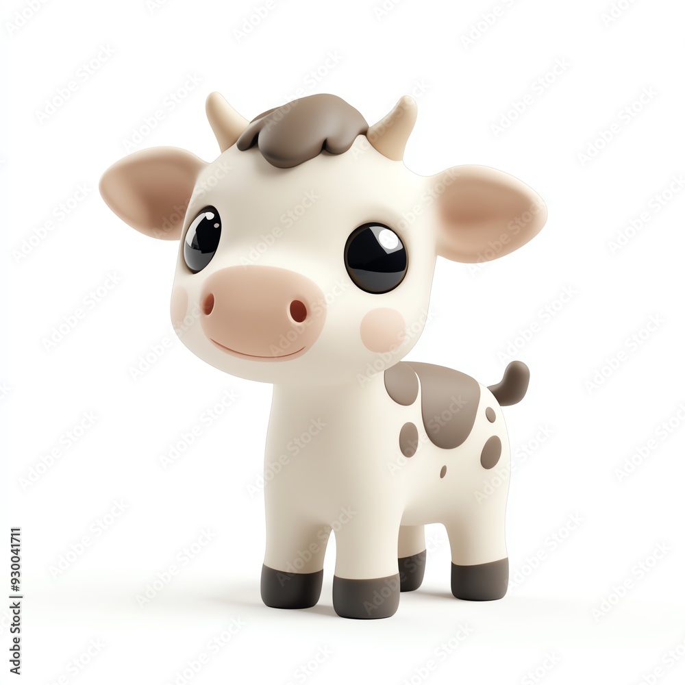 Obraz premium Cute and charming cartoon cow character, perfect for children's illustrations or playful designs.