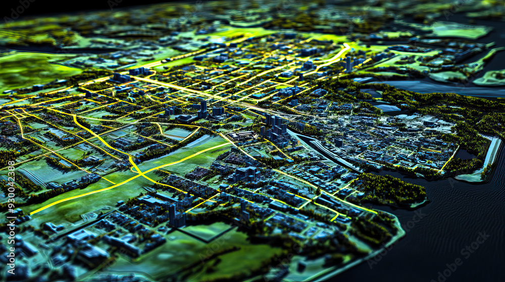 Technical aerial visual, 3D LiDAR GIS aerial map satellite scan model ...