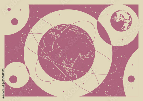 Retro Space Background 1950s - 1960s Colors and Shapes, Vector Template for Cosmic Posters, Covers, Illustrations 
