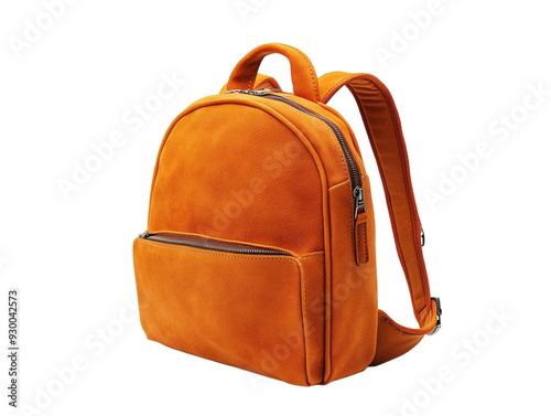 Orange backpack isolated on white background. PNG transparent.