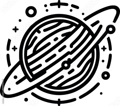 Line drawing Planet Sketch Icon black and white vector illustration generated Ai