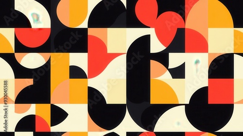 seamless pattern, Vibrant geometric pattern featuring bold shapes in red, orange, and black tones, perfect for modern design projects.