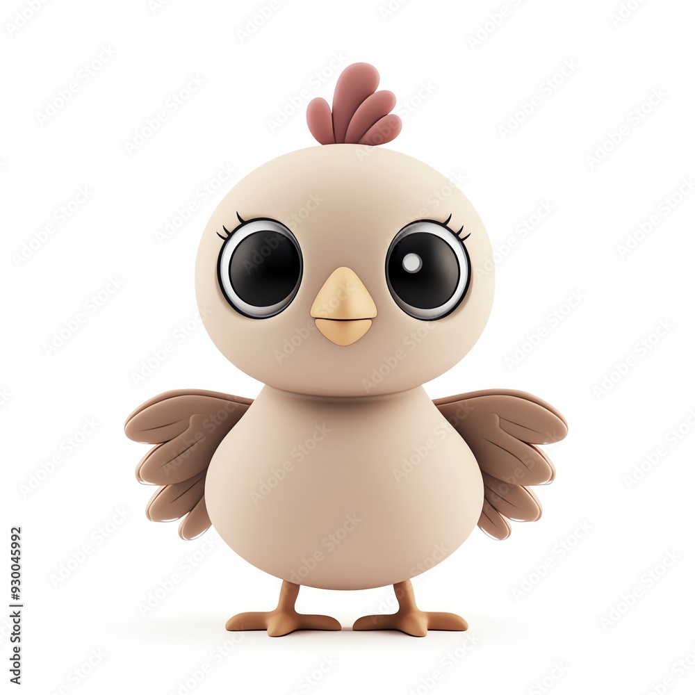 Adorable cartoon bird with big eyes, small wings, and a cute design perfect for children's illustrations and playful themes.