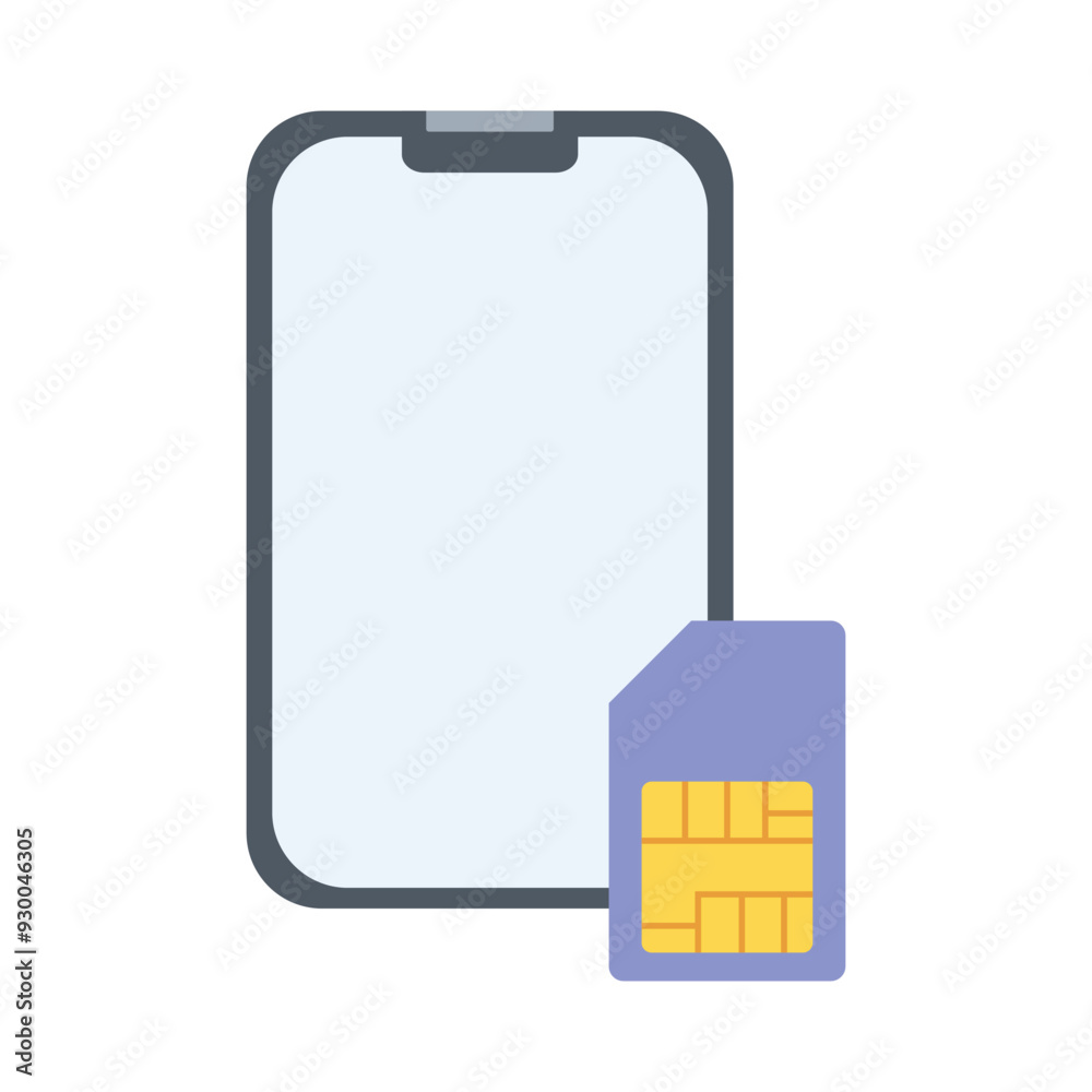 Vector flat mobile phone with sim card icon. Smartphone mockup with blank white screen and mobile telephone card, mobile gadget in flat style. Vector flat mobile phone with sim card icon. Smartphone mockup with blank white screen and mobile telephone card, mobile gadget in flat style.