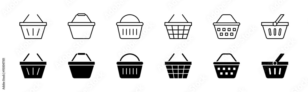 Shopping basket icon set. Line and glyph basket vector. Store basket symbol Shopping basket icon set. Line and glyph basket vector. Store basket symbol