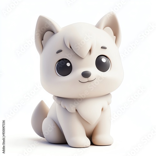 Cute cartoon puppy with large expressive eyes, designed in a minimalistic style, perfect for children's illustrations and art.