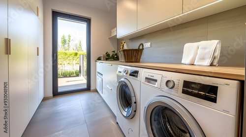 Wallpaper Mural Modern Laundry Room with White Cabinets and Washer and Dryer - Photo Torontodigital.ca
