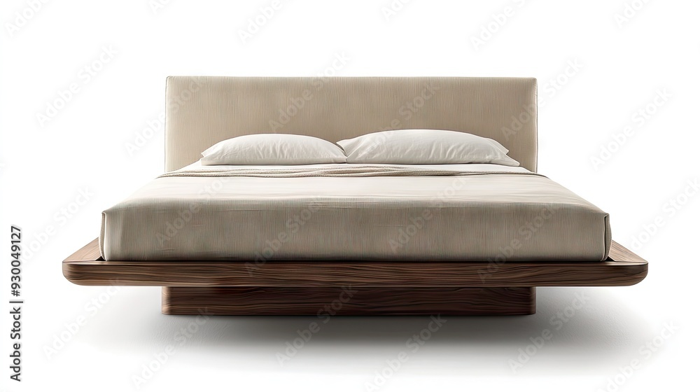 Obraz premium A middle-style bed with a simple yet elegant design, perfect for a contemporary bedroom.
