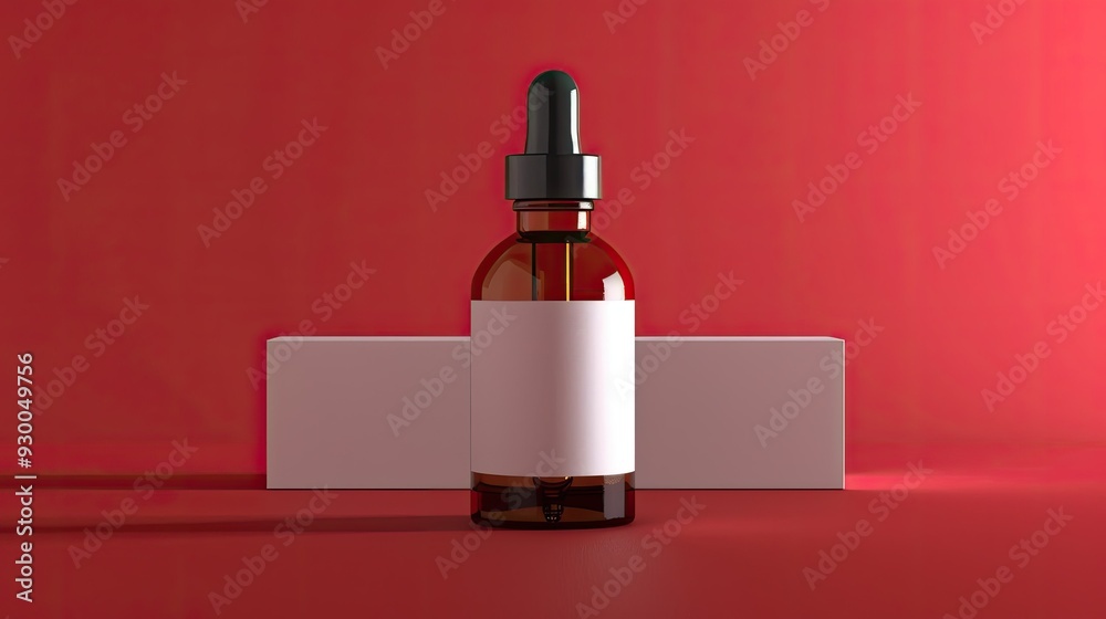 Amber Bottle Mockup on Red Background Amber Bottle Mockup on Red Background