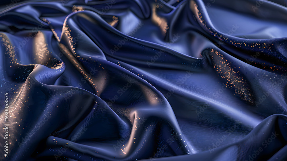 Obraz premium Blue Elegant Silk Fabric Iridescent Texture Background for Packaging, Banners, Decor, Wrap, Fashion, Accessories, Web, and Social. Satin Luxury Cloth Wavy Folds Pattern.
