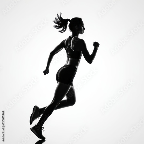 Athletic woman beautiful young sporty girl athlete in motion black and white photo empty copy space generative ai silhouette runner Illustration 