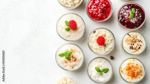 Wallpaper Mural Delicious Rice Puddings Set on White Background - Top View Torontodigital.ca