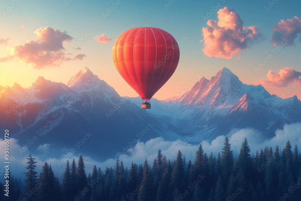 An air balloon flying over mountain. Generative AI An air balloon flying over mountain. Generative AI