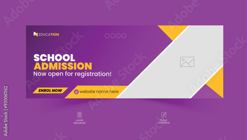 School admission facebook cover design, back-to-school social media banner, online education banner ads template.