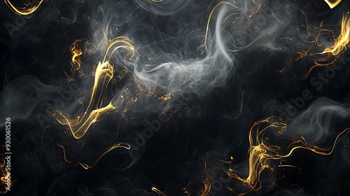 Abstract silver and gold smoke on black background. cloud, a soft Smoke cloudy wave texture background.
