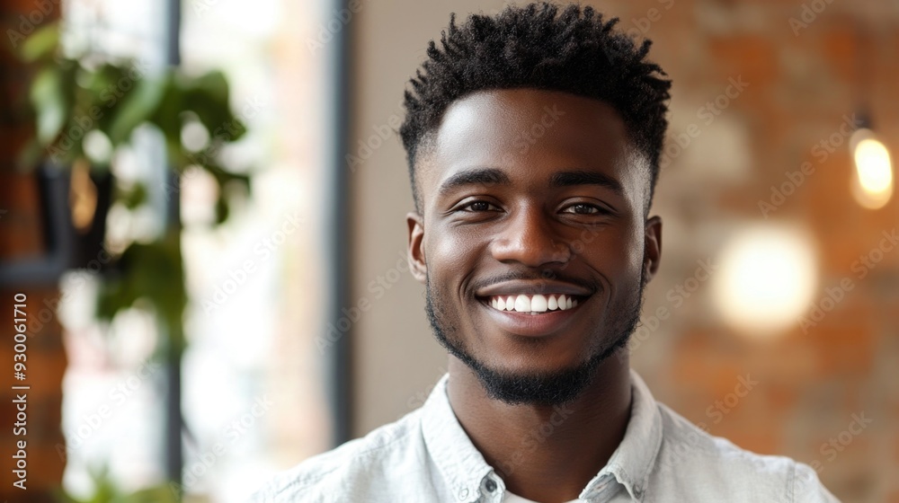 Positive and Smiling Man in Office Environment Positive and Smiling Man in Office Environment