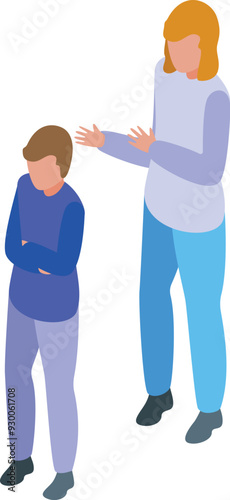 Mother scolding son for bad behavior isometric illustration