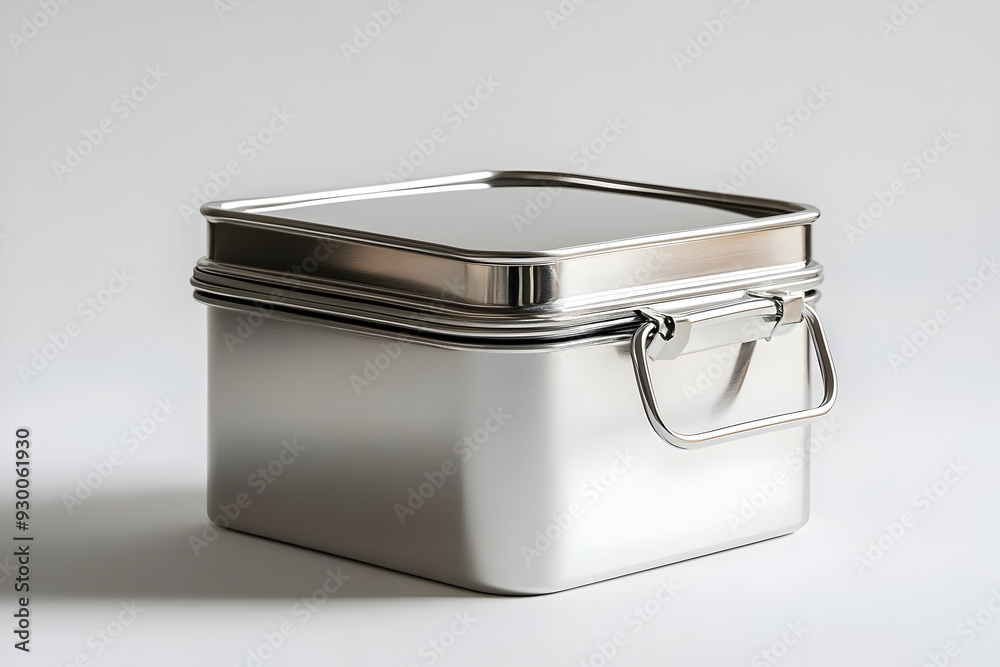 A sleek stainless steel box with a secure lid, perfect for storage and organization in any modern kitchen or workspace. A sleek stainless steel box with a secure lid, perfect for storage and organization in any modern kitchen or workspace.