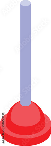 Red rubber plunger with a blue handle standing on a white background