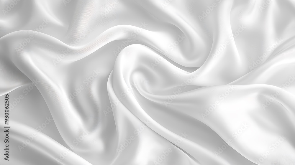 Abstract white silk or smoke wave and swirls gradient satin fabric lies texture background.