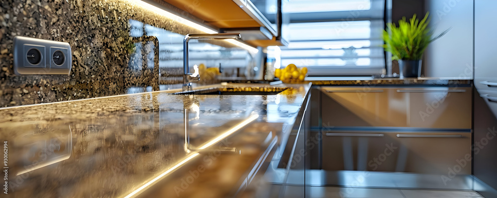 Fototapeta premium Reflective Kitchen Countertop - 3D Illustration