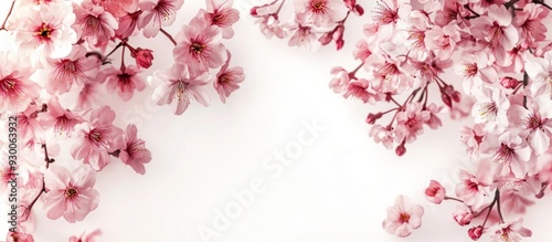 Delicate Pink Cherry Blossoms on White Background