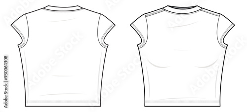 Close neck Sports tee technical fashion illustration. sports T-shirt template vector illustration. front and back view. Short sleeve. Sexy fit. Activewear. Women’s. white. CAD mockup set.